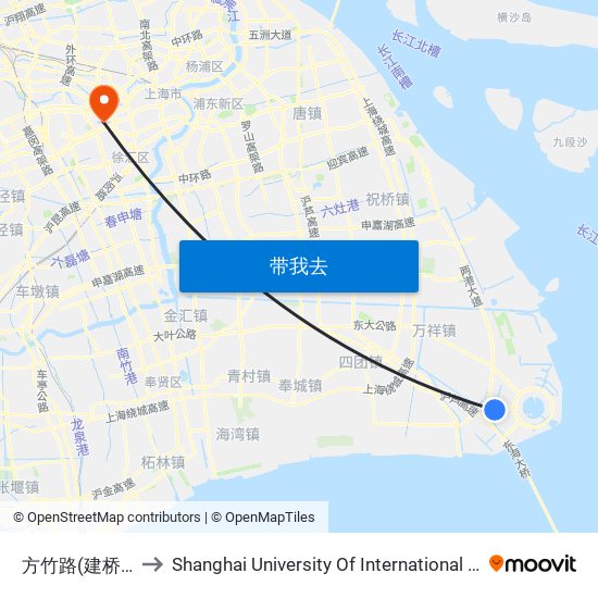 方竹路(建桥学院北门) to Shanghai University Of International Business And Economic map
