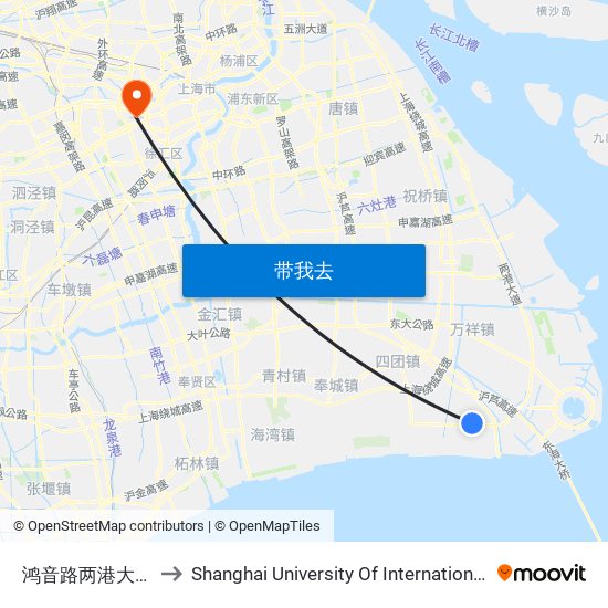 鸿音路两港大道(映瑞光电) to Shanghai University Of International Business And Economic map