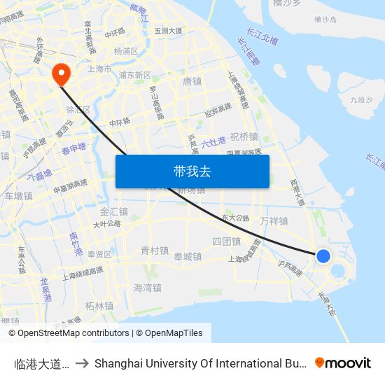 临港大道地铁站 to Shanghai University Of International Business And Economic map