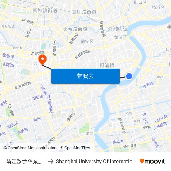 苗江路龙华东路(中国船舶馆) to Shanghai University Of International Business And Economic map