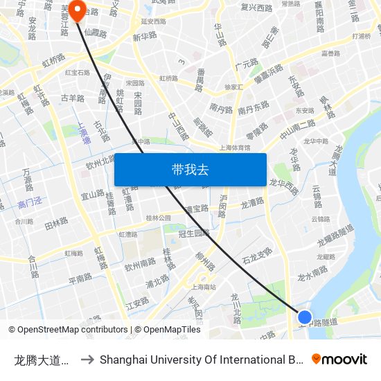 龙腾大道喜泰支路 to Shanghai University Of International Business And Economic map