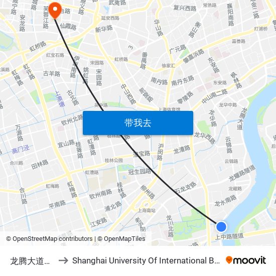 龙腾大道喜泰支路 to Shanghai University Of International Business And Economic map