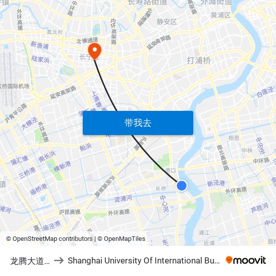 龙腾大道进木港 to Shanghai University Of International Business And Economic map