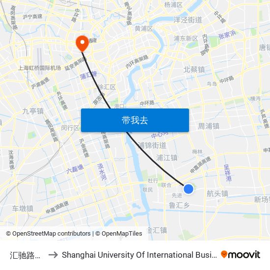 汇驰路浦航路 to Shanghai University Of International Business And Economic map