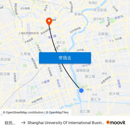 联民村五组 to Shanghai University Of International Business And Economic map