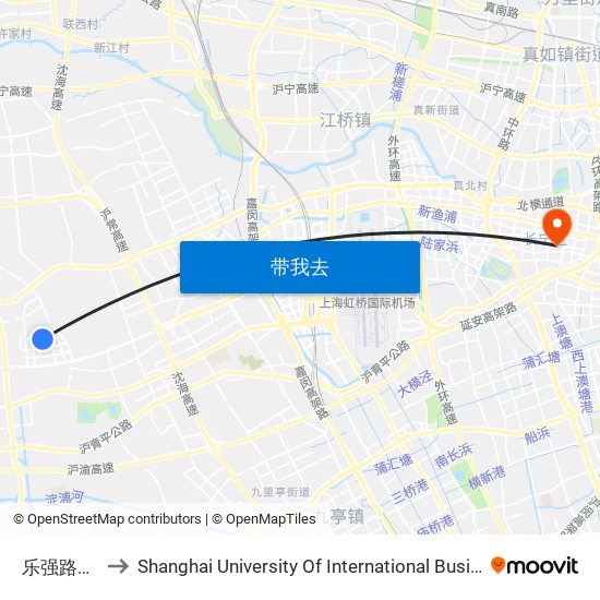 乐强路尚泰路 to Shanghai University Of International Business And Economic map