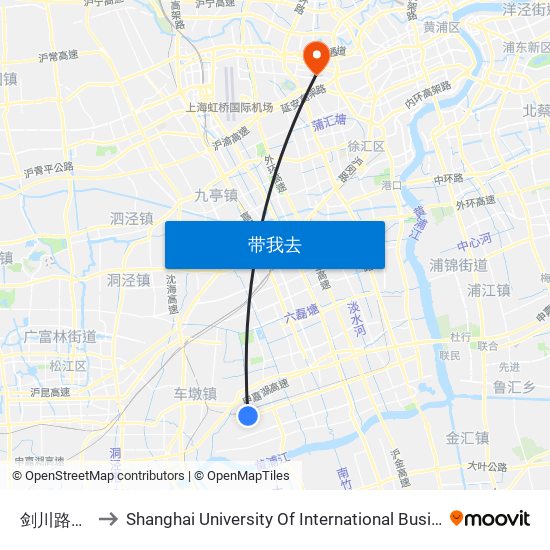 剑川路中心路 to Shanghai University Of International Business And Economic map