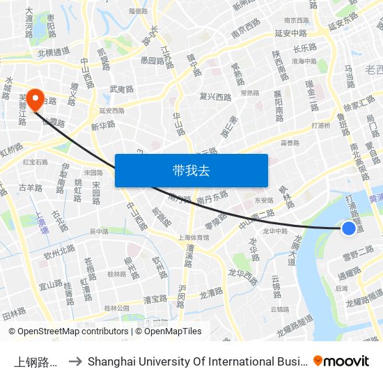 上钢路博城路 to Shanghai University Of International Business And Economic map