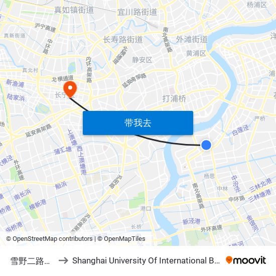 雪野二路周家渡路 to Shanghai University Of International Business And Economic map