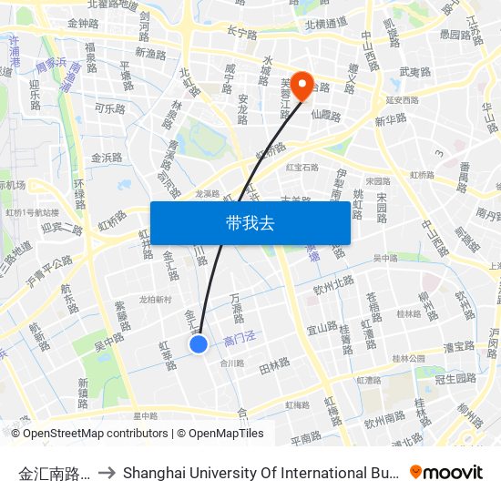 金汇南路虹泉路 to Shanghai University Of International Business And Economic map