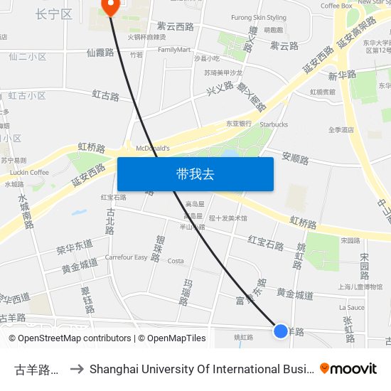 古羊路姚虹路 to Shanghai University Of International Business And Economic map