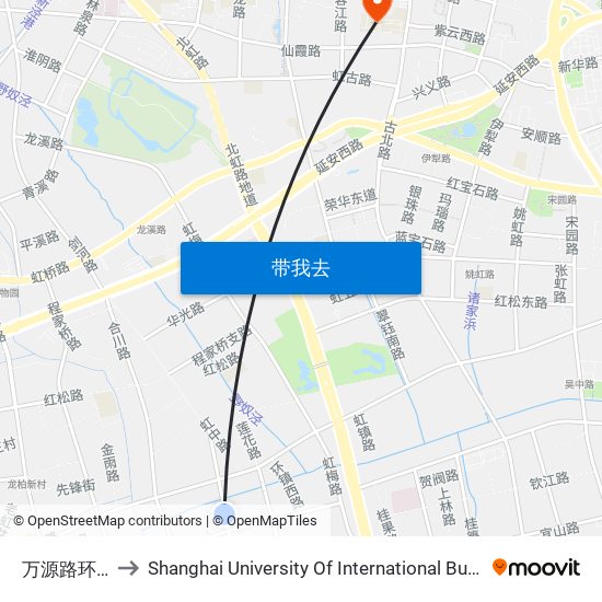 万源路环镇南路 to Shanghai University Of International Business And Economic map