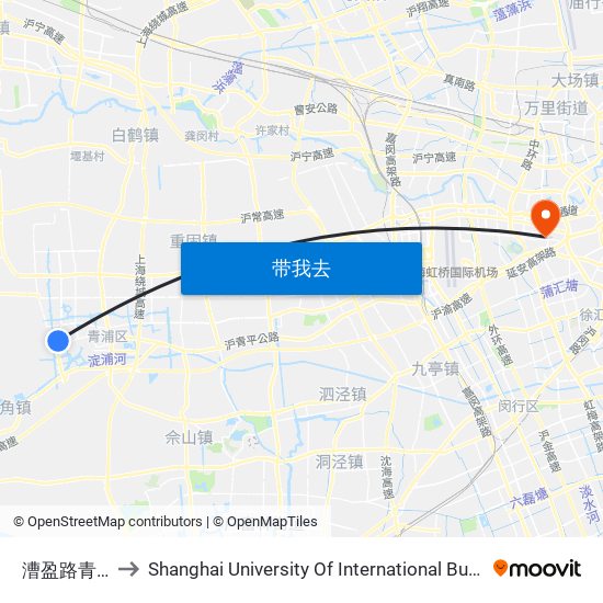 漕盈路青赵公路 to Shanghai University Of International Business And Economic map