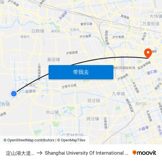 淀山湖大道黄泥娄路 to Shanghai University Of International Business And Economic map