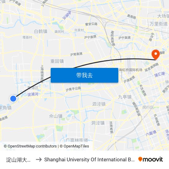 淀山湖大道青泰路 to Shanghai University Of International Business And Economic map