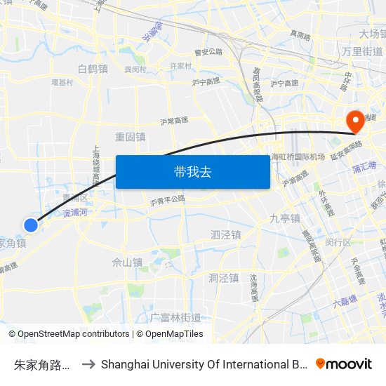朱家角路丁家港路 to Shanghai University Of International Business And Economic map