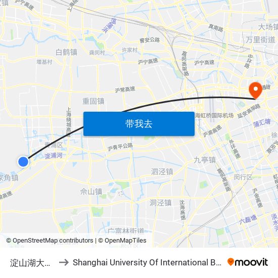 淀山湖大道青泰路 to Shanghai University Of International Business And Economic map