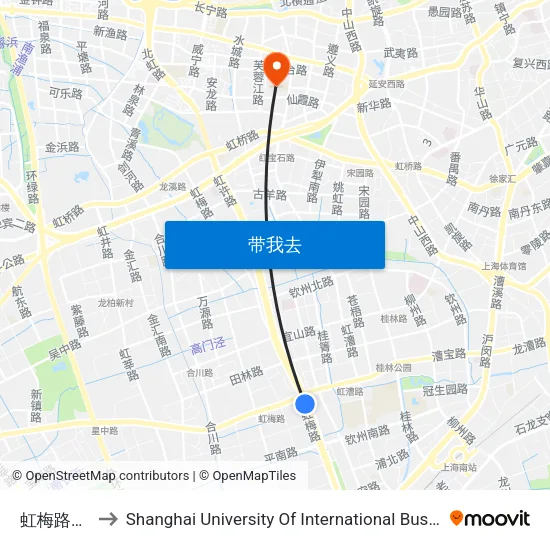 虹梅路东兰路 to Shanghai University Of International Business And Economic map