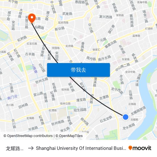 龙耀路云锦路 to Shanghai University Of International Business And Economic map