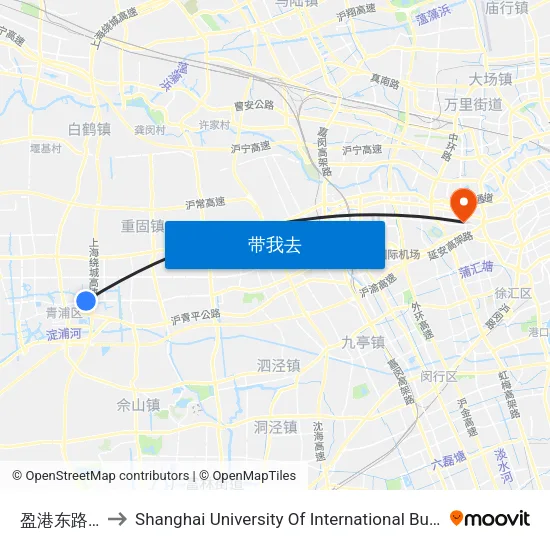 盈港东路华乐路 to Shanghai University Of International Business And Economic map