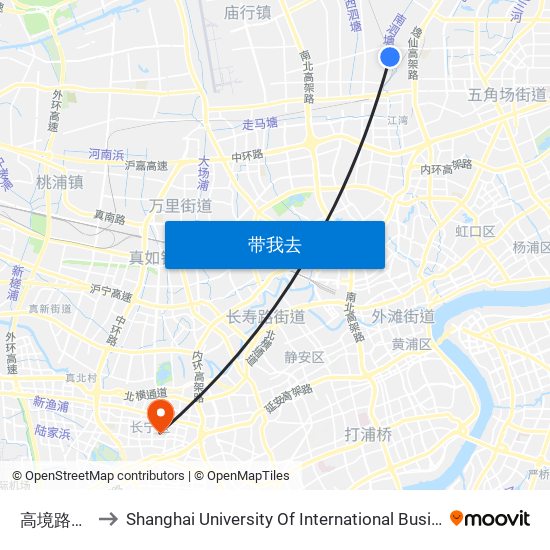 高境路云西路 to Shanghai University Of International Business And Economic map