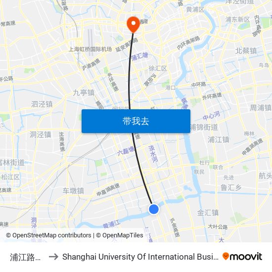 浦江路沪闵路 to Shanghai University Of International Business And Economic map