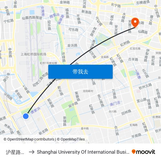 沪星路中春路 to Shanghai University Of International Business And Economic map