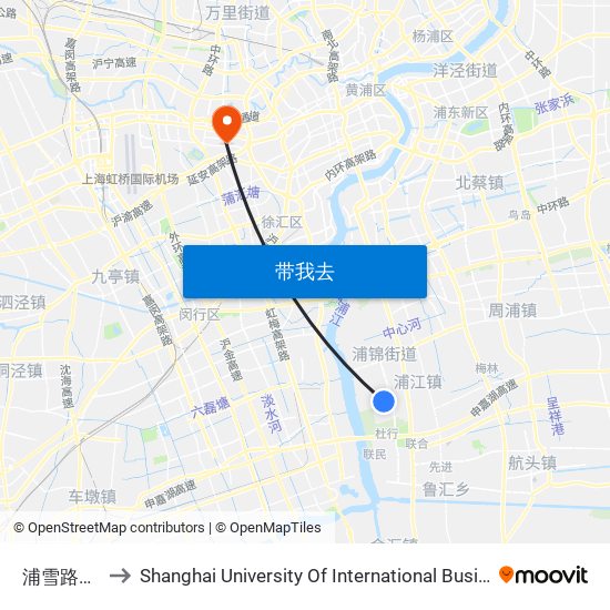 浦雪路江龙路 to Shanghai University Of International Business And Economic map