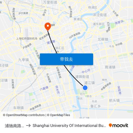 浦驰南路竹园路 to Shanghai University Of International Business And Economic map