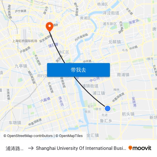 浦涛路江航路 to Shanghai University Of International Business And Economic map