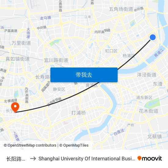 长阳路爱国路 to Shanghai University Of International Business And Economic map