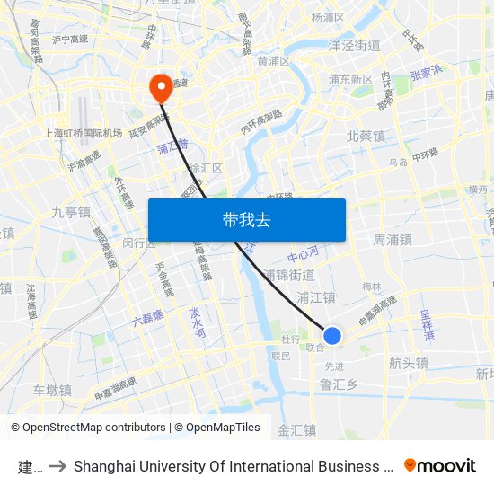 建冈 to Shanghai University Of International Business And Economic map