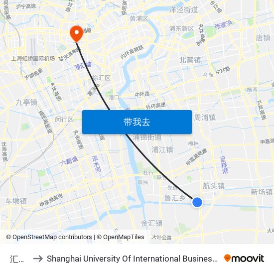 汇东村 to Shanghai University Of International Business And Economic map