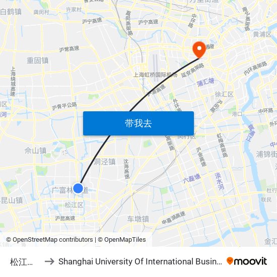 松江大学城 to Shanghai University Of International Business And Economic map