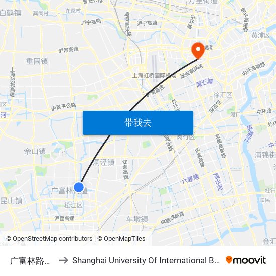 广富林路谷阳北路 to Shanghai University Of International Business And Economic map