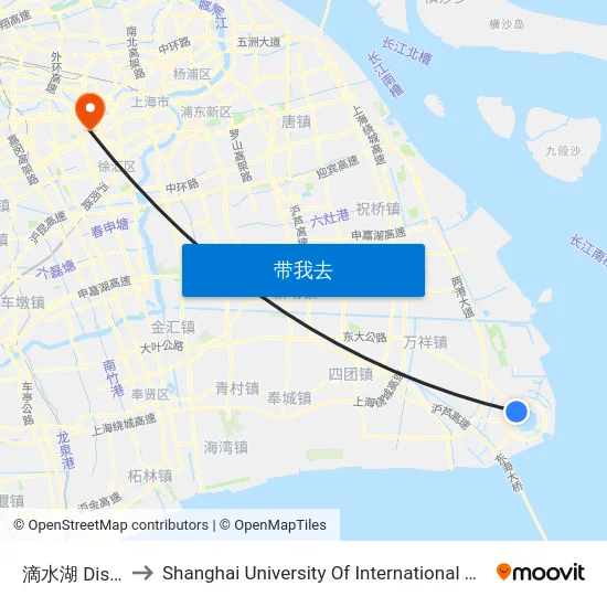 滴水湖 Dishui Lake to Shanghai University Of International Business And Economic map