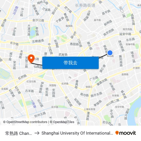 常熟路 Changshu Road to Shanghai University Of International Business And Economic map