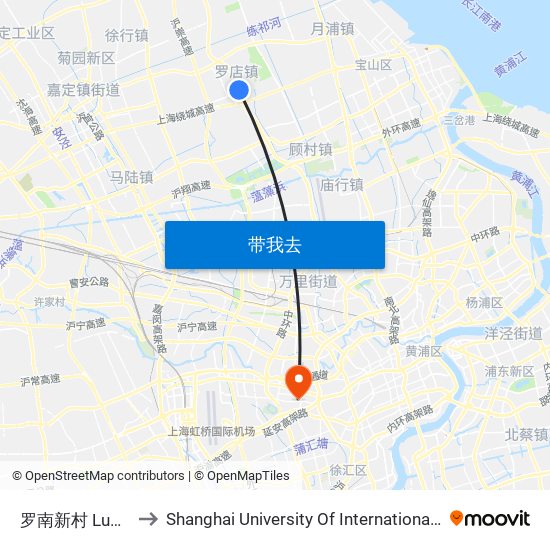 罗南新村 Luonan Xincun to Shanghai University Of International Business And Economic map