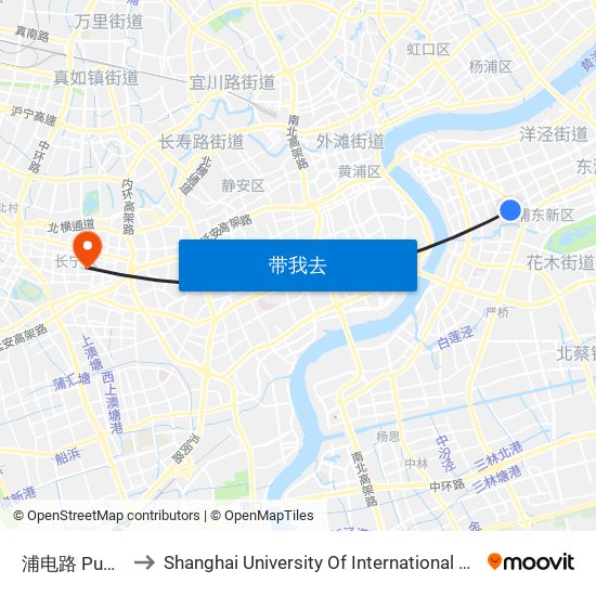 浦电路 Pudian Road to Shanghai University Of International Business And Economic map