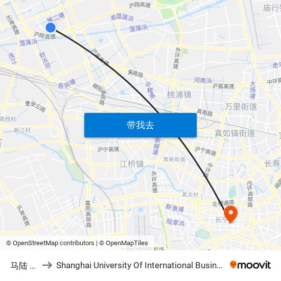 马陆 Malu to Shanghai University Of International Business And Economic map