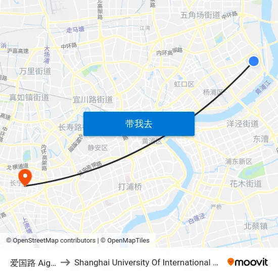 爱国路 Aiguo Road to Shanghai University Of International Business And Economic map