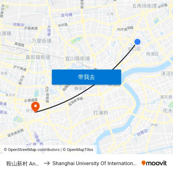 鞍山新村 Anshan Xincun to Shanghai University Of International Business And Economic map