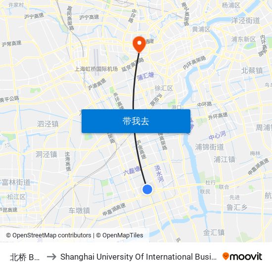 北桥 Beiqiao to Shanghai University Of International Business And Economic map