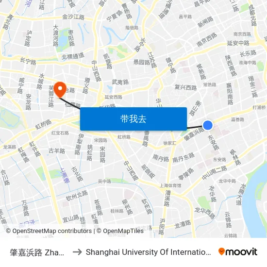 肇嘉浜路 Zhaojiabang Road to Shanghai University Of International Business And Economic map