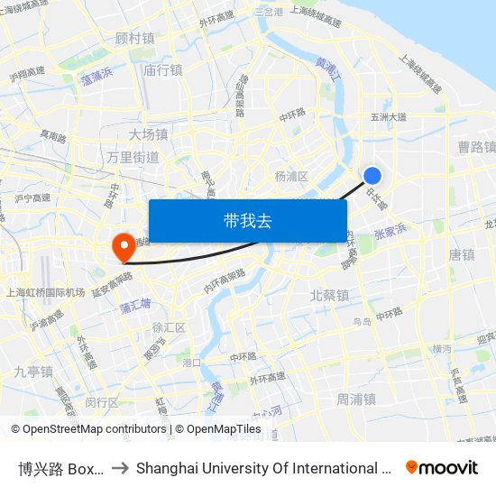 博兴路 Boxing Road to Shanghai University Of International Business And Economic map