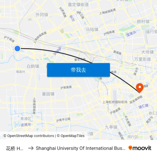 花桥 Huaqiao to Shanghai University Of International Business And Economic map