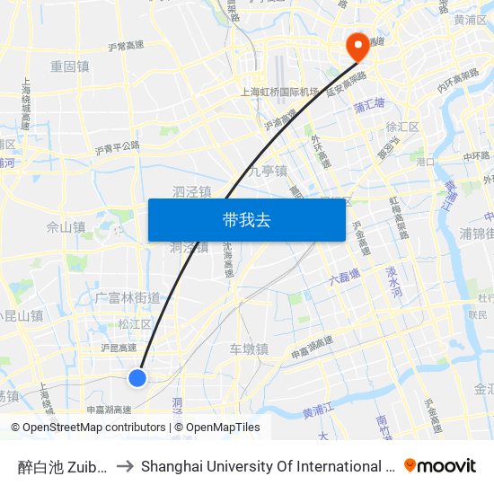 醉白池 Zuibaichi Park to Shanghai University Of International Business And Economic map