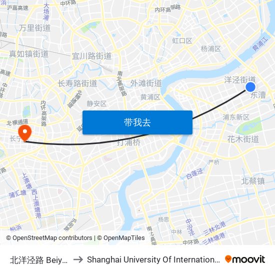 北洋泾路 Beiyangjing Road to Shanghai University Of International Business And Economic map