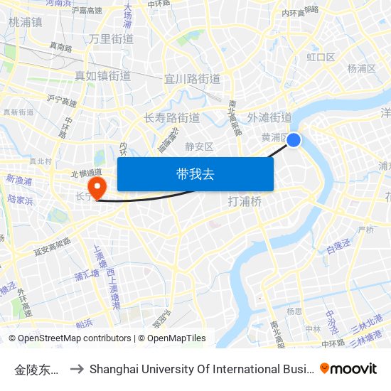 金陵东路渡口 to Shanghai University Of International Business And Economic map