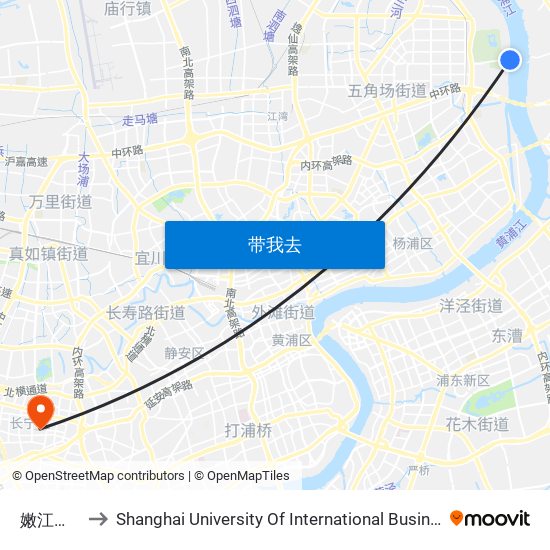 嫩江路渡口 to Shanghai University Of International Business And Economic map